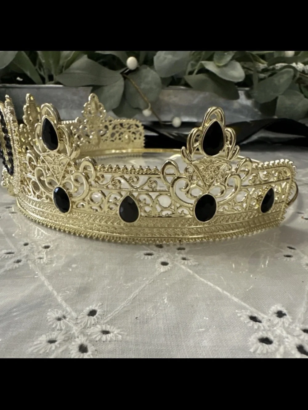 60th Birthday Gold & Black Crown with satchel